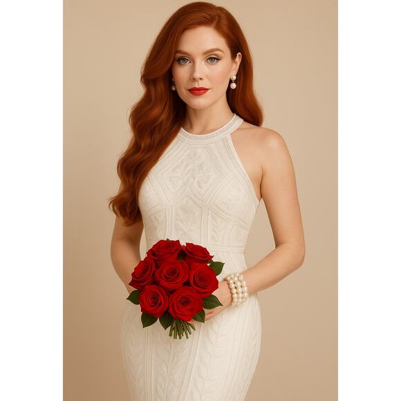 Lulus White Beaded Sequin Halter Gown Dress Bridal Formal Maxi NWT Size Small - Picture 1 of 11